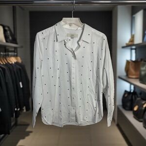 LOFT NWT White LG Button Blouse Black Polka Dots $74 MSRP untuck Casual Business